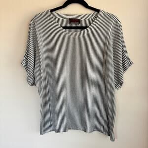 Vintage Tienda Ho Striped Top Blouse White Black Pullover Short Sleeve Sz M